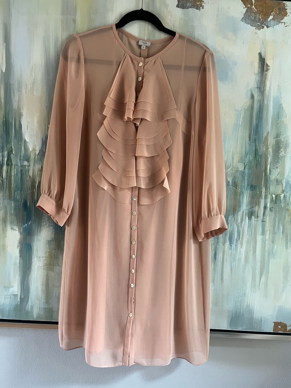 Hoss Intropia Blush Pink Sheer Ruffle Shirt Dress – Size 40